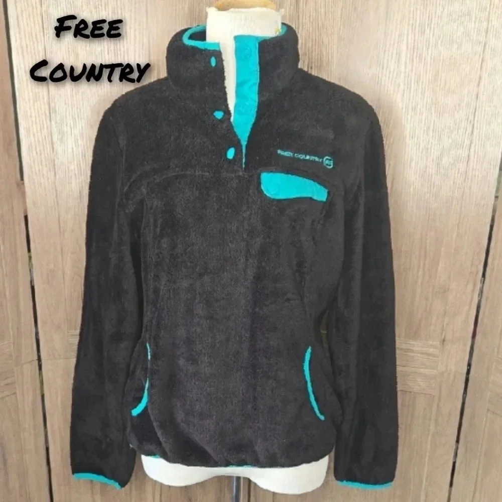 Free Country Black and Teal Fleece women Pullover